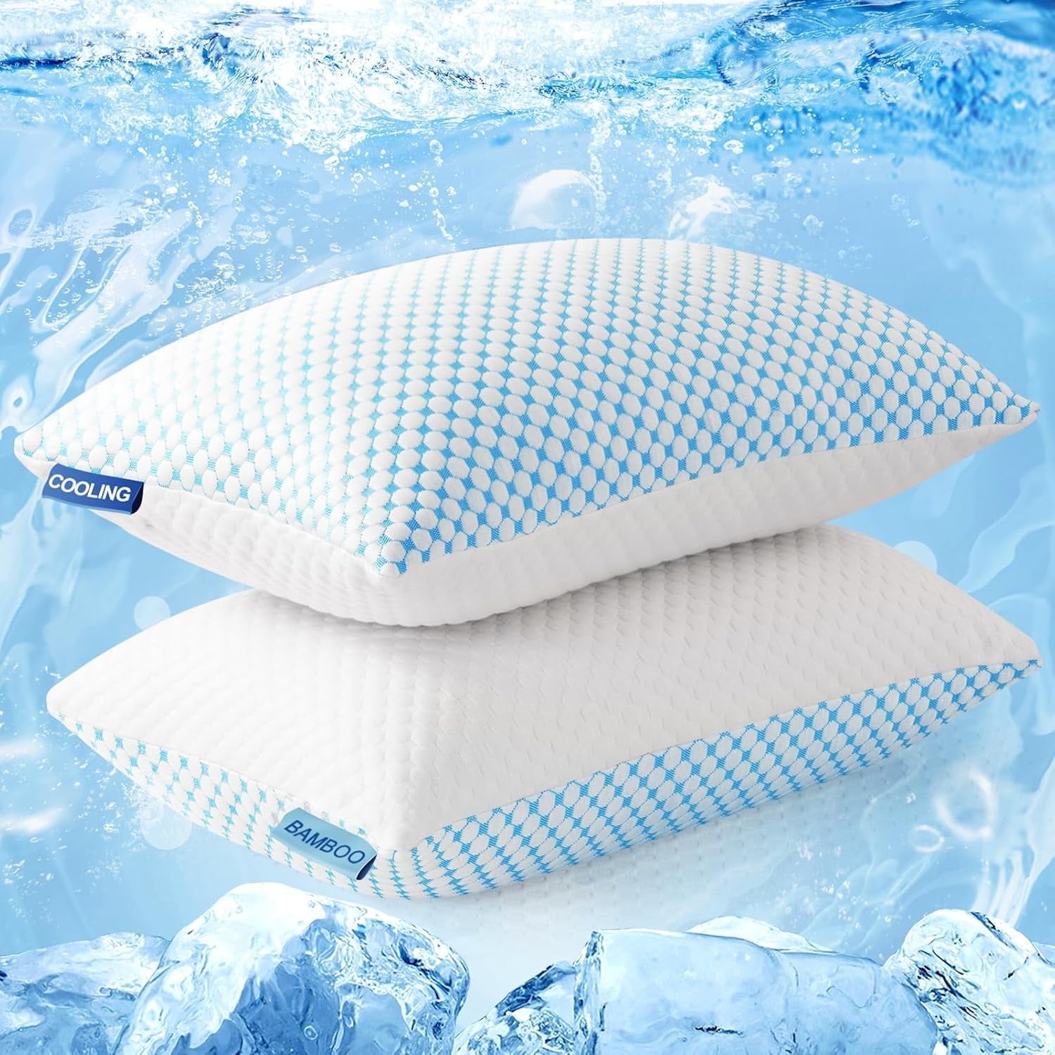 Ergonomic Memory Foam 2 Pack Cooling Pillow for Sleeping, Memory Foam Pillows Cool Bed Pillows Hotel Reversible Pillow with Washable Remova... - Orthopedic Shredded Foam Bed Pillow Set - Default Title