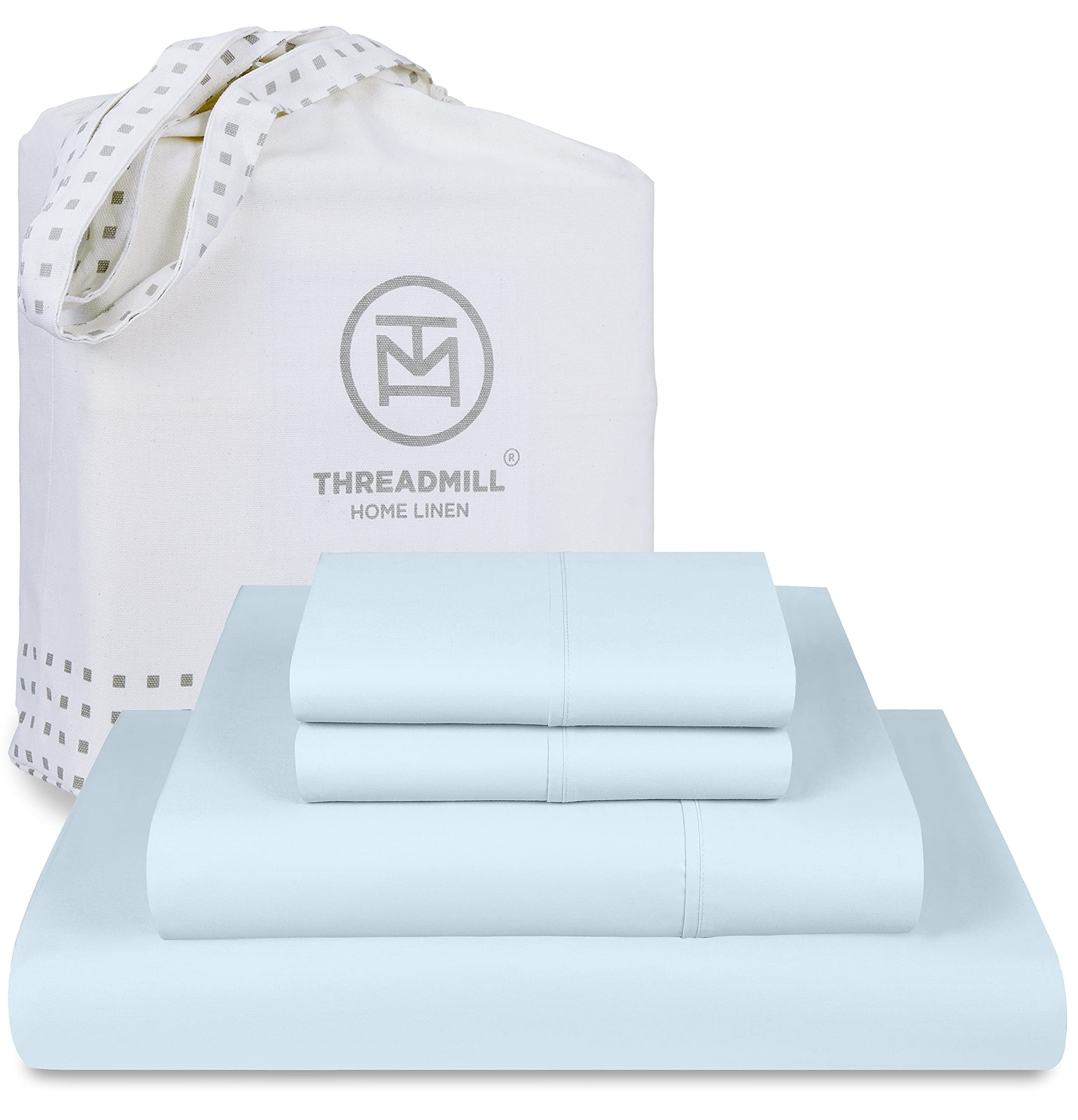 Premium Egyptian Cotton 100% Cotton King Bed Sheets Set - 4-Piece, 300 Thread Count, Lightweight Sateen, Light Blue - Cooling Hotel Quality Bedding Sheets and Pillowcases - Default Title