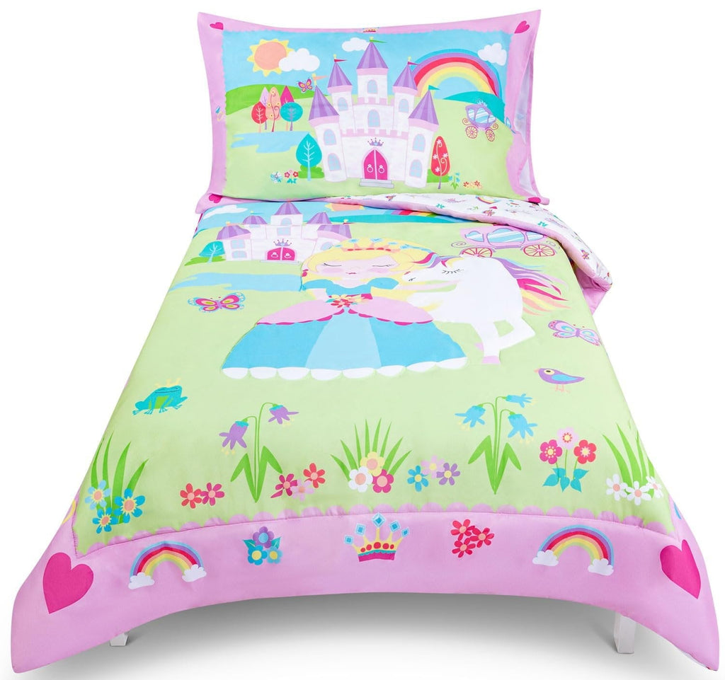 Fluffy Down Alternative Princess Toddler Bedding Set for Girls - 4-Piece Toddler Bed Comforter Sets for Girls, Reversible Comforter & Pillowc... - All-Season Down Alternative Comforter Insert - Default Title