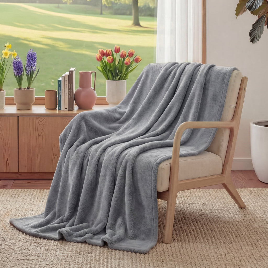 Cozy Fleece Fleece Throw Blanket for Couch Grey, Lightweight Plush Fuzzy Cozy Soft Blankets and Throws for Sofa, 50x60 inches - Luxury Knitted Decorative Throw Blanket with Fringes - Default Title