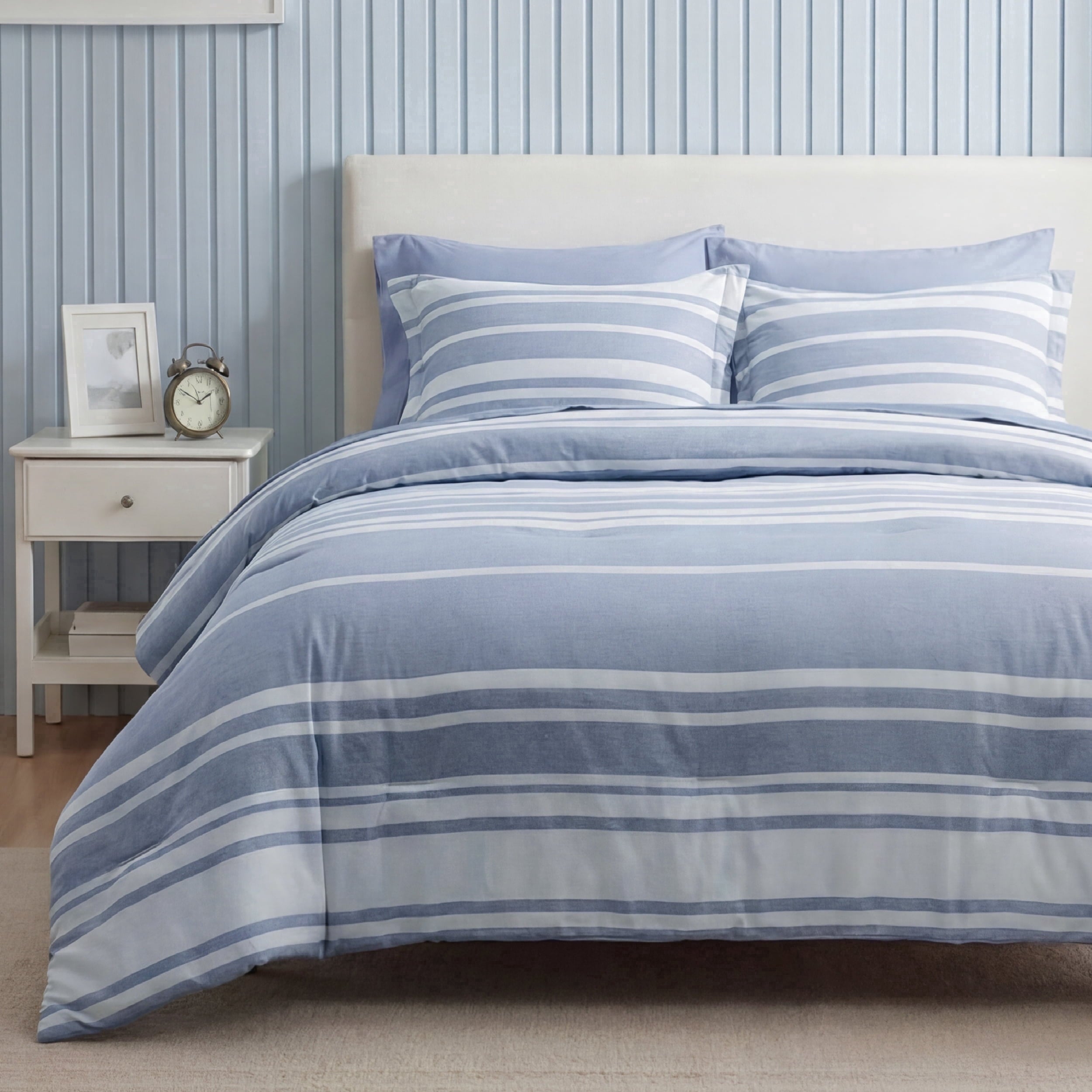 Heavyweight Warmth Queen Comforter Set Blue, Bed in a Bag Queen Size Bedding 7-Pieces, Striped Bedding Set for All Seasons - Cloud-Like Soft Lightweight Bed Comforter - Default Title