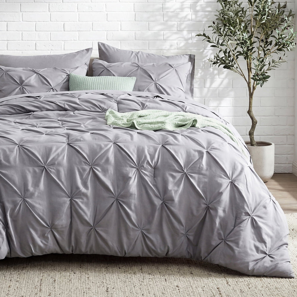 Fluffy Down Alternative Queen Comforter Set Grey, Bed in a Bag Queen Size Bedding, 7 Pieces Pinch Pleat All Season Comforter - Cloud-Like Soft Lightweight Bed Comforter - Default Title