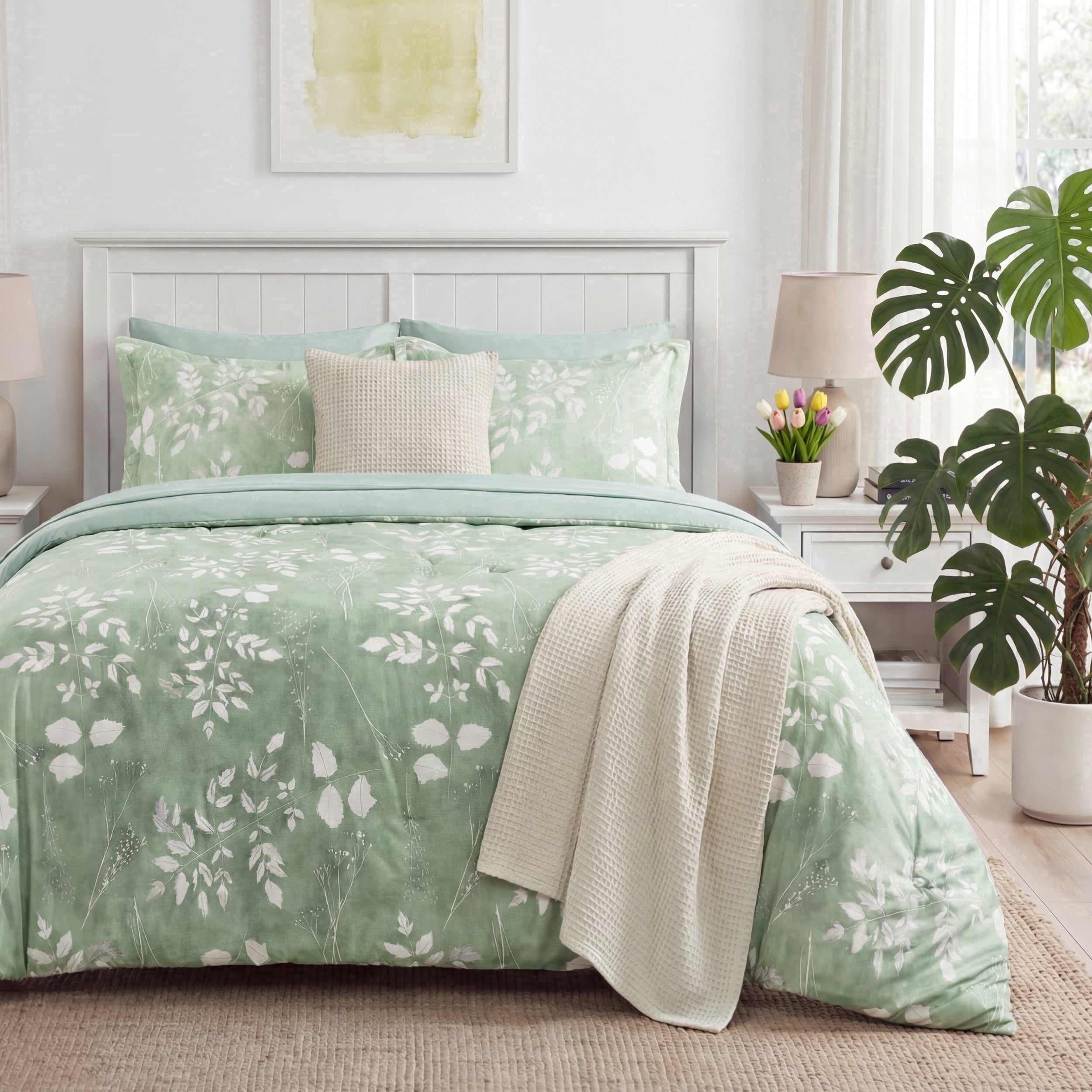 Heavyweight Warmth Queen Comforter Set Sage Green, Bed in a Bag Queen Size Bedding, 7-Pieces Botanical Flowers Spring Comforter, Sheets,... - Hypoallergenic Ultra-Fluffy Quilt for Winter - Default Title