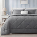 Fluffy Down Alternative Queen Reversible Comforter Set - 7 Pieces Grey Bedding, Bed in a Bag with Alternative Comforter, Sheets, Pillowcases ... - Luxurious Quilted Duvet Cover Set - Default Title