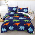 Luxurious Quilted 3 Pcs Dinosaur Twin Size Bedding Sets for Boys, Dinosaur Printing Boys Comforter Set, Blue and White Reversible Bed C... - Cloud-Like Soft Lightweight Bed Comforter - Default Title