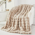 Cozy Fleece Taupe Faux Fur Bubble Blankets for Couch Chair Sofa Luxury Fluffy Thick Bubble Throw Blanket Furry Blanket Fuzzy Soft... - Luxury Knitted Decorative Throw Blanket with Fringes - Default Title
