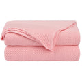Lightweight Warm Pure Cotton Soft Cable Knit Throw Blanket Pink 50" x 70" - Cozy Fleece Throw Blanket for Couch & Bed - Default Title