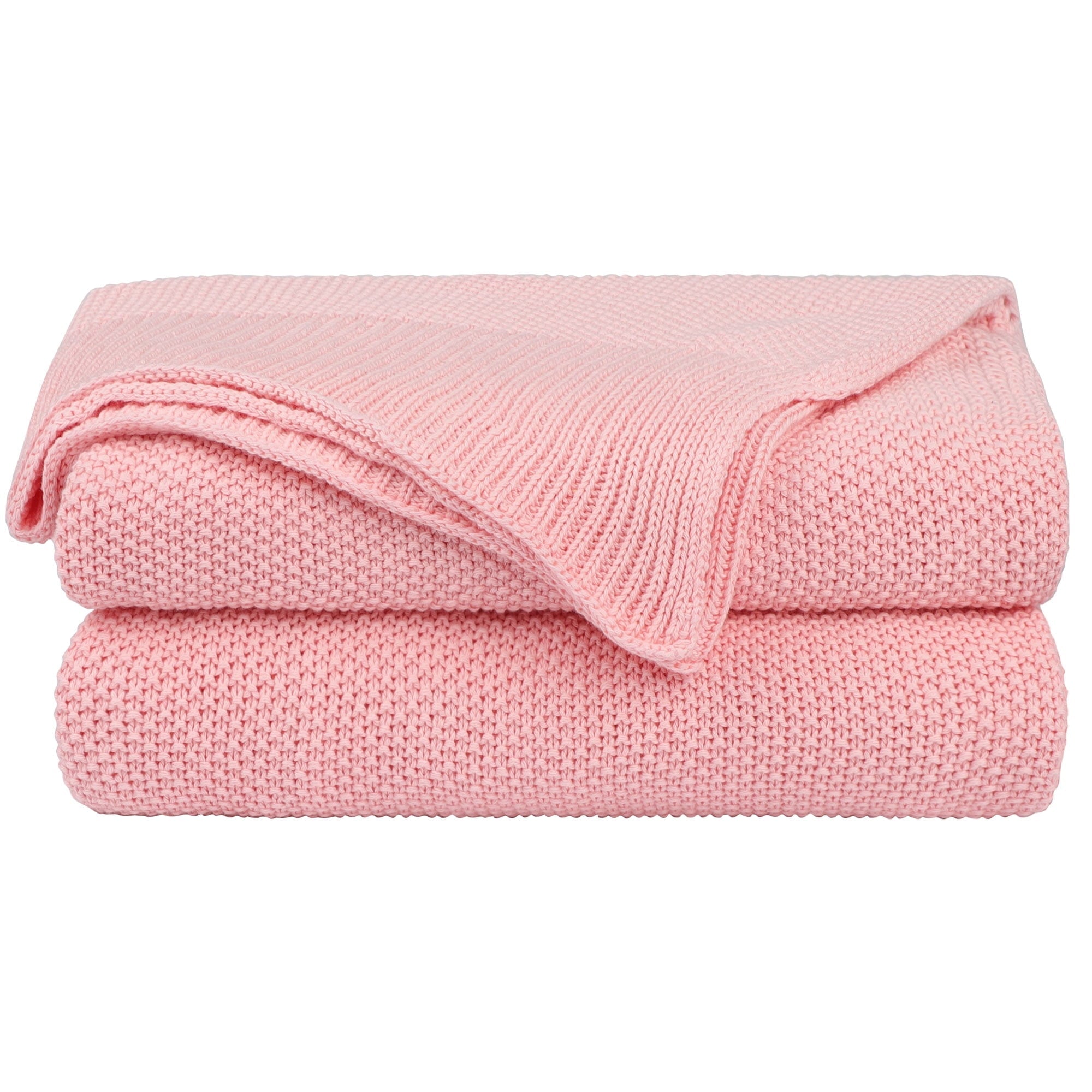 Lightweight Warm Pure Cotton Soft Cable Knit Throw Blanket Pink 50" x 70" - Cozy Fleece Throw Blanket for Couch & Bed - Default Title
