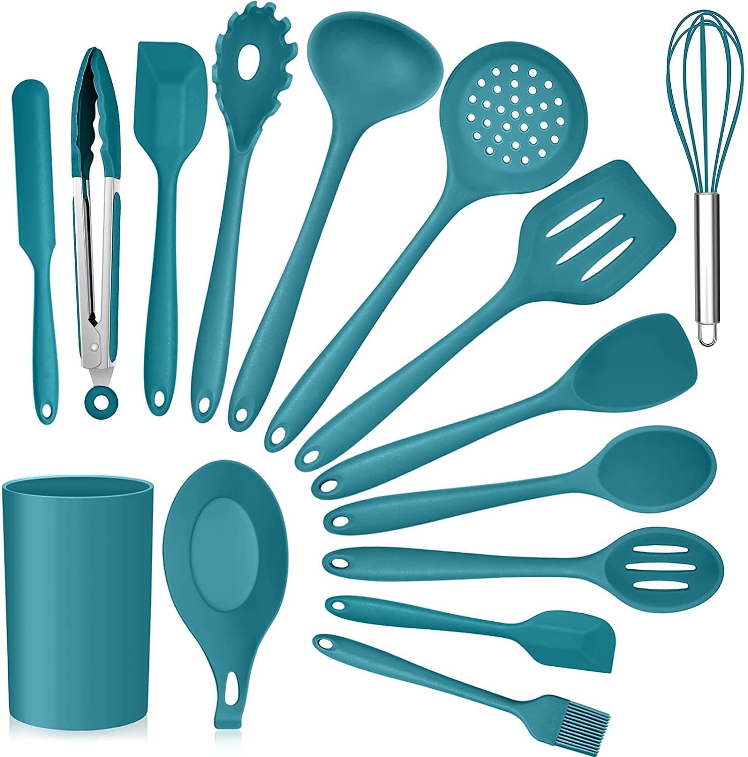 Durable Steel 15-Piece Kitchen Utensils Set, Silicone Cooking Utensils with Holder, Non-stick Cookware Friendly & Heat Resistant - ... - High-Precision Culinary Tool for Baking & Cooking - Default Title