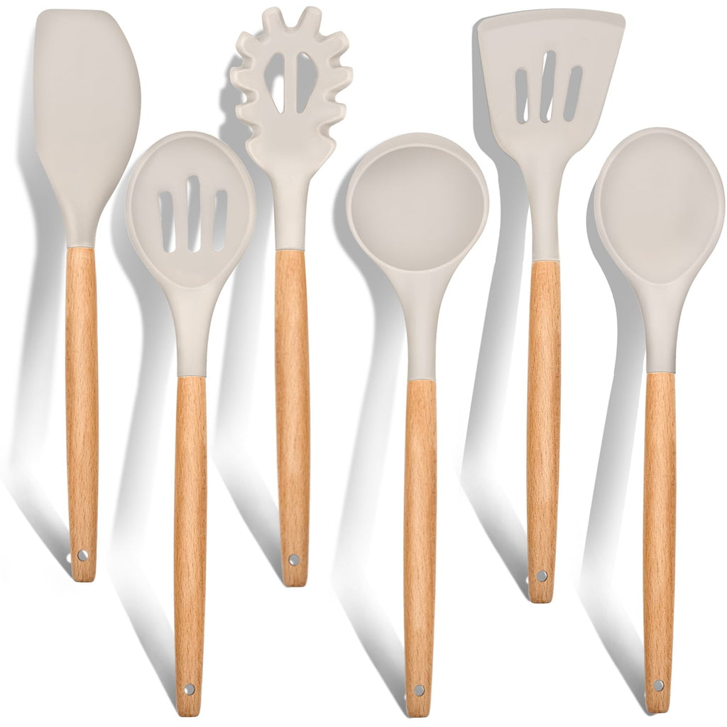 Non-Stick Safe Kitchen Utensils Set of 6, Silicone Cooking Utensils with Wooden Handle, Non-Stick Cookware & Heat Resistant, Include... - Heat-Resistant Silicone Cooking Spatula Turner - Default Title