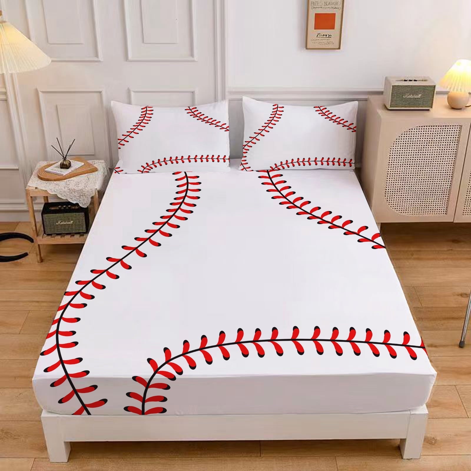 Ultra-Soft Baseball Sheet Set Sports Theme Bedding Set for Kids 3D Baseball Pattern Bed Sheets Baseball Games Bed Sheet Set Room... - Luxury Bed Sheet Set with Deep Pockets - Default Title