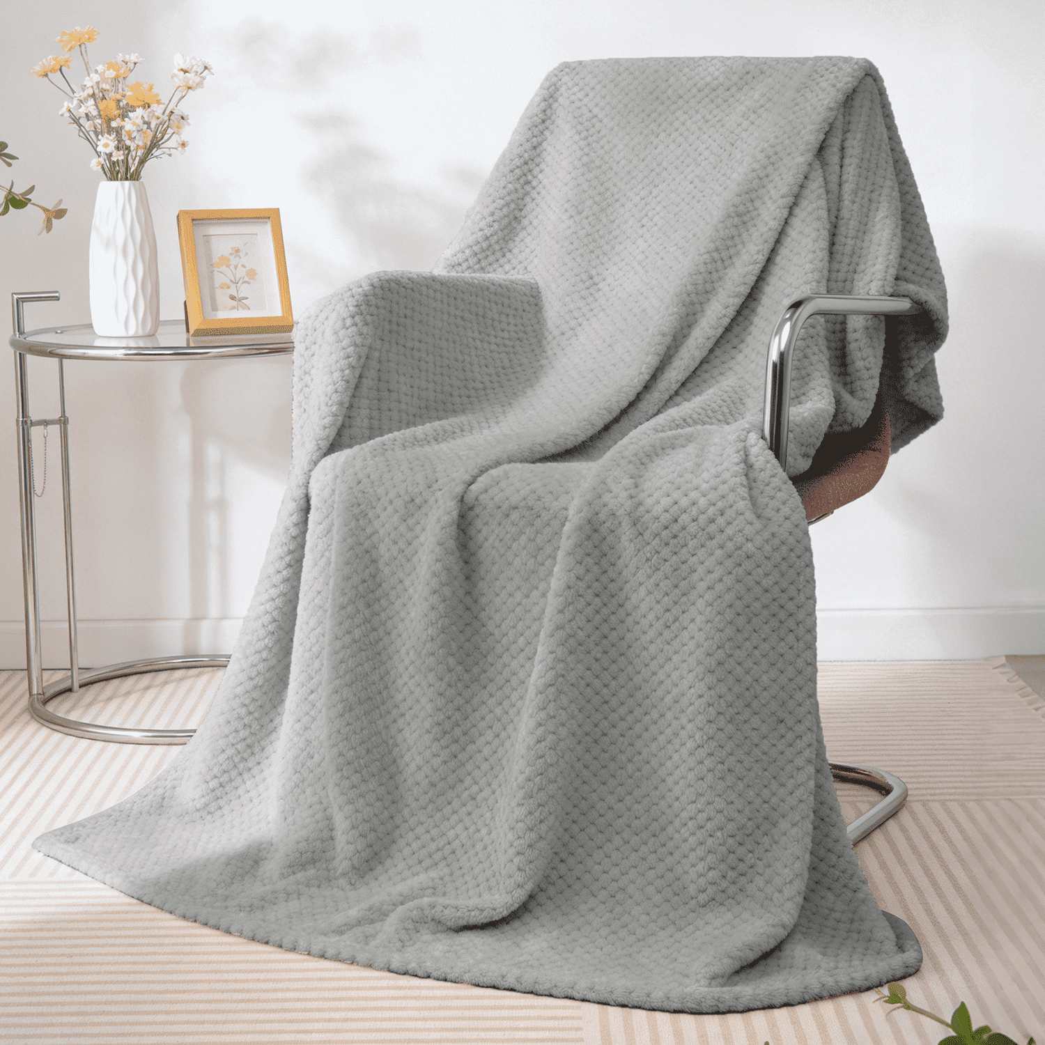 Super Soft Flannel Throw Blanket, Decorative Throws with Waffle Wave Design, Super Soft Plush Fuzzy Blankets , Luxury Lightweight and Br... - Luxury Knitted Decorative Throw Blanket with Fringes - Default Title