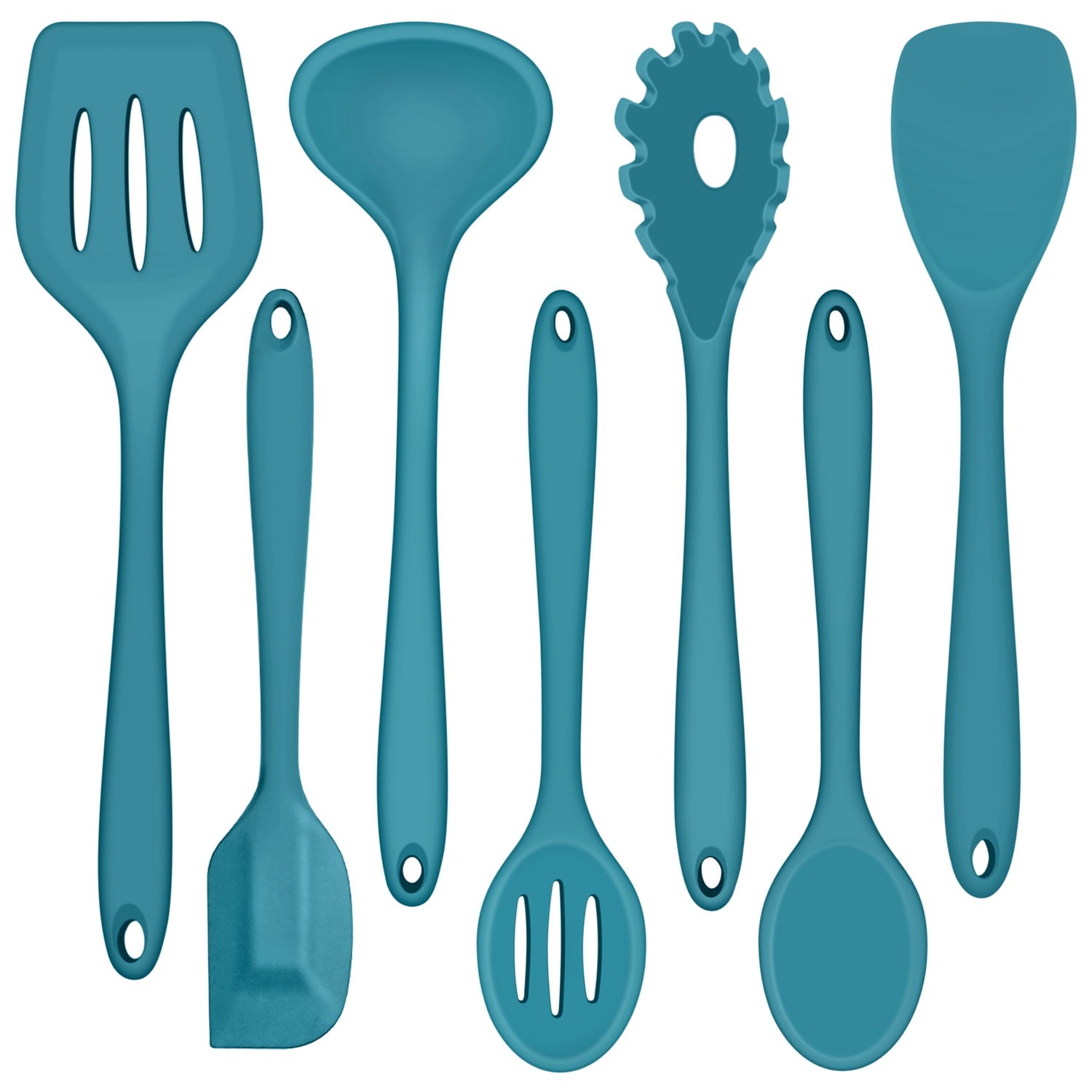Ergonomic Cooking 7-Piece Silicone Cooking Utensils Set, Blue Kitchen Utensils, Non-stick Gadgets Tools Include Slotted Turner, Soup La... - Heat-Resistant Silicone Cooking Spatula Turner - Default Title