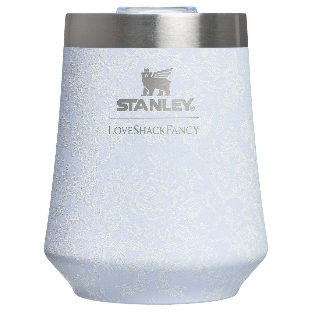 Elegant Stemless Stanley 1913 x LoveShackFancy Holiday Reserve Wine Tumbler D367F - Shatterproof Flavor-Preserving Cocktail Tumbler with Lid - Baby Bow Pink Peppermint