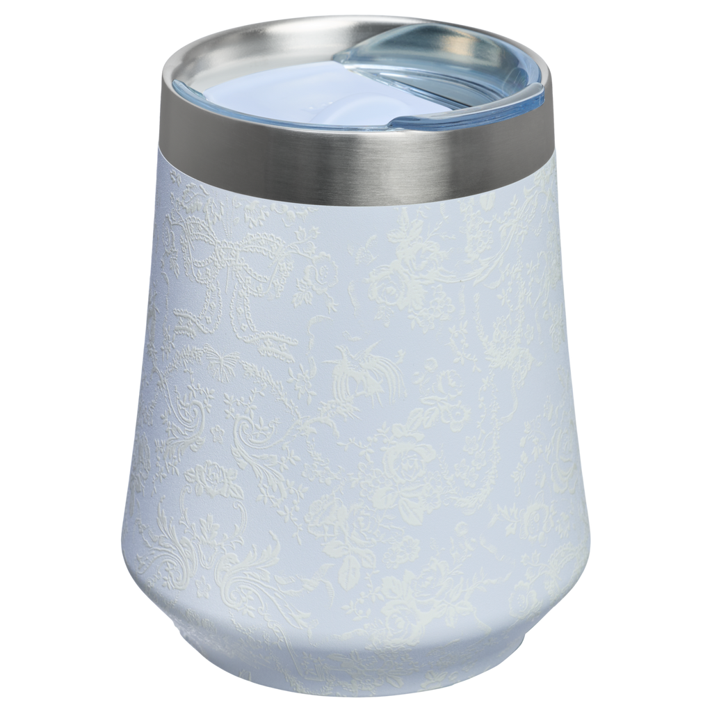 Elegant Stemless Stanley 1913 x LoveShackFancy Holiday Reserve Wine Tumbler D367F - Shatterproof Flavor-Preserving Cocktail Tumbler with Lid Detail
