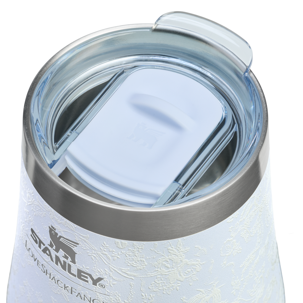 Elegant Stemless Stanley 1913 x LoveShackFancy Holiday Reserve Wine Tumbler D367F - Shatterproof Flavor-Preserving Cocktail Tumbler with Lid Detail