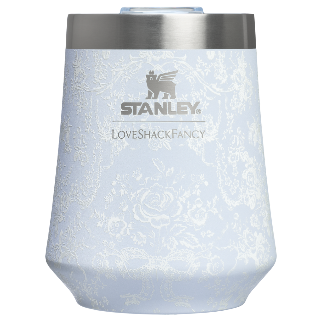 Premium Matte Stanley 1913 x LoveShackFancy Holiday Reserve Wine Tumbler D204X - Premium Insulated Egg-Shaped Wine Glass for Outdoors - Toscana Toile Alpine Blue