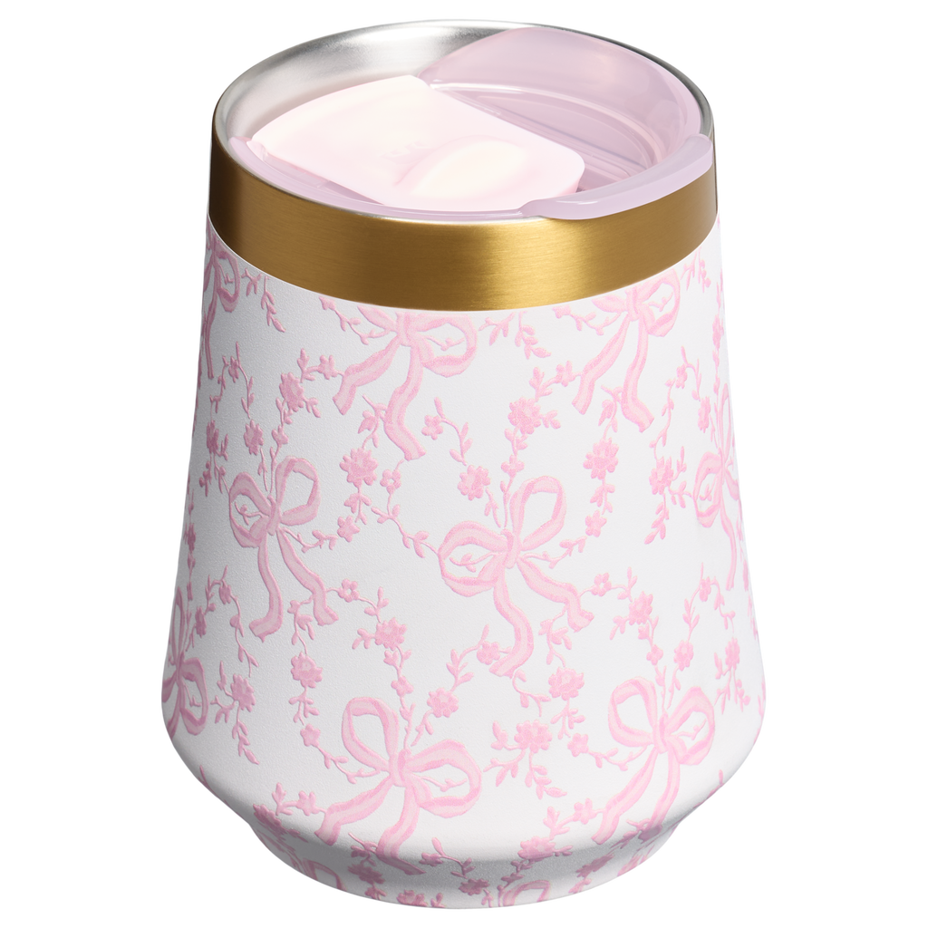 Elegant Stemless Stanley 1913 x LoveShackFancy Holiday Reserve Wine Tumbler D367F - Shatterproof Flavor-Preserving Cocktail Tumbler with Lid Detail