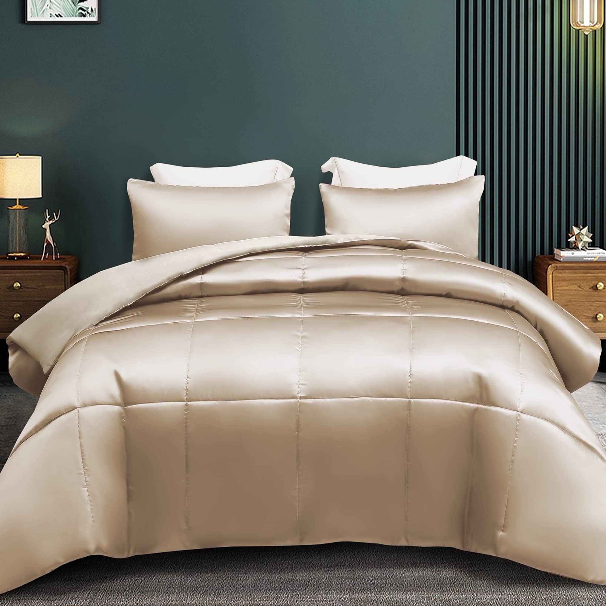 All-Season 3-Piece Reversible Silky Soft King Size Comforter Bedding Set, Luxurious Satin Comforters with 2 Satin Pillowcases, L... - All-Season Down Alternative Comforter Insert - Default Title