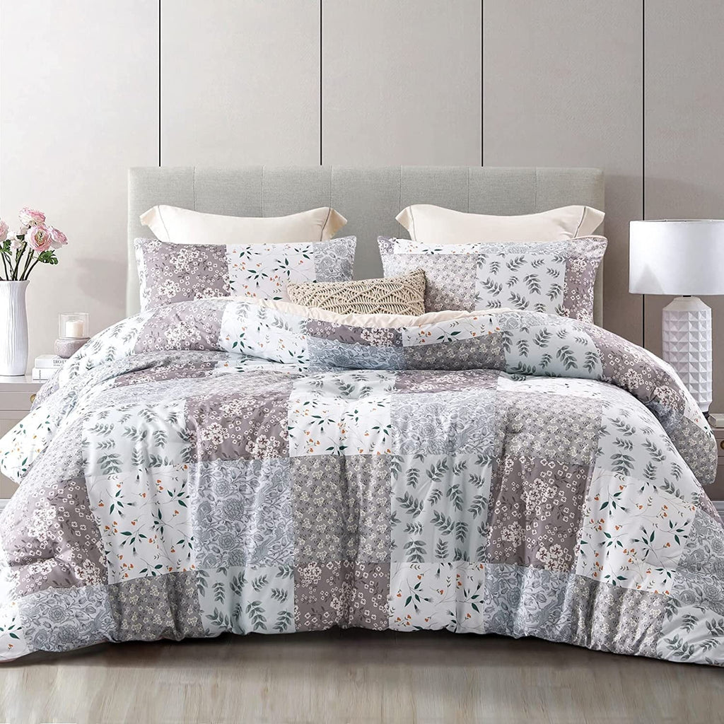 Fluffy Down Alternative 3-Piece Queen Comforter Set, Soft Reversible Bedding Comforter Sets, Patchwork Printed Down Alternative Comforter Duv... - All-Season Down Alternative Comforter Insert - Default Title