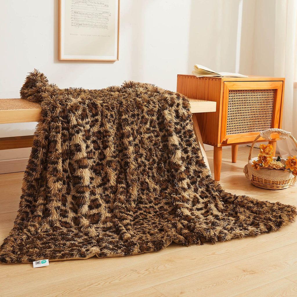 Decorative Knitted Luxury Faux Fur Leopard Print Throw, Soft 50x60 Cheetah Print Fluffy Blanket, Shaggy Plush Decorative Couch Throw, Cu... - Cozy Fleece Throw Blanket for Couch & Bed - Default Title