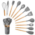 Heat-Resistant Silicone Wooden Heat Resistant Kitchen Utensil Set, 12 pcs - Ergonomic Kitchen Tongs and Cooking Spoon Utensil - Default Title