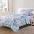 Fluffy Down Alternative 5-Piece Purple Metallic Foil Cheetah Bedding Set for Kids with Storage Bag, Twin - All-Season Down Alternative Comforter Insert - Default Title