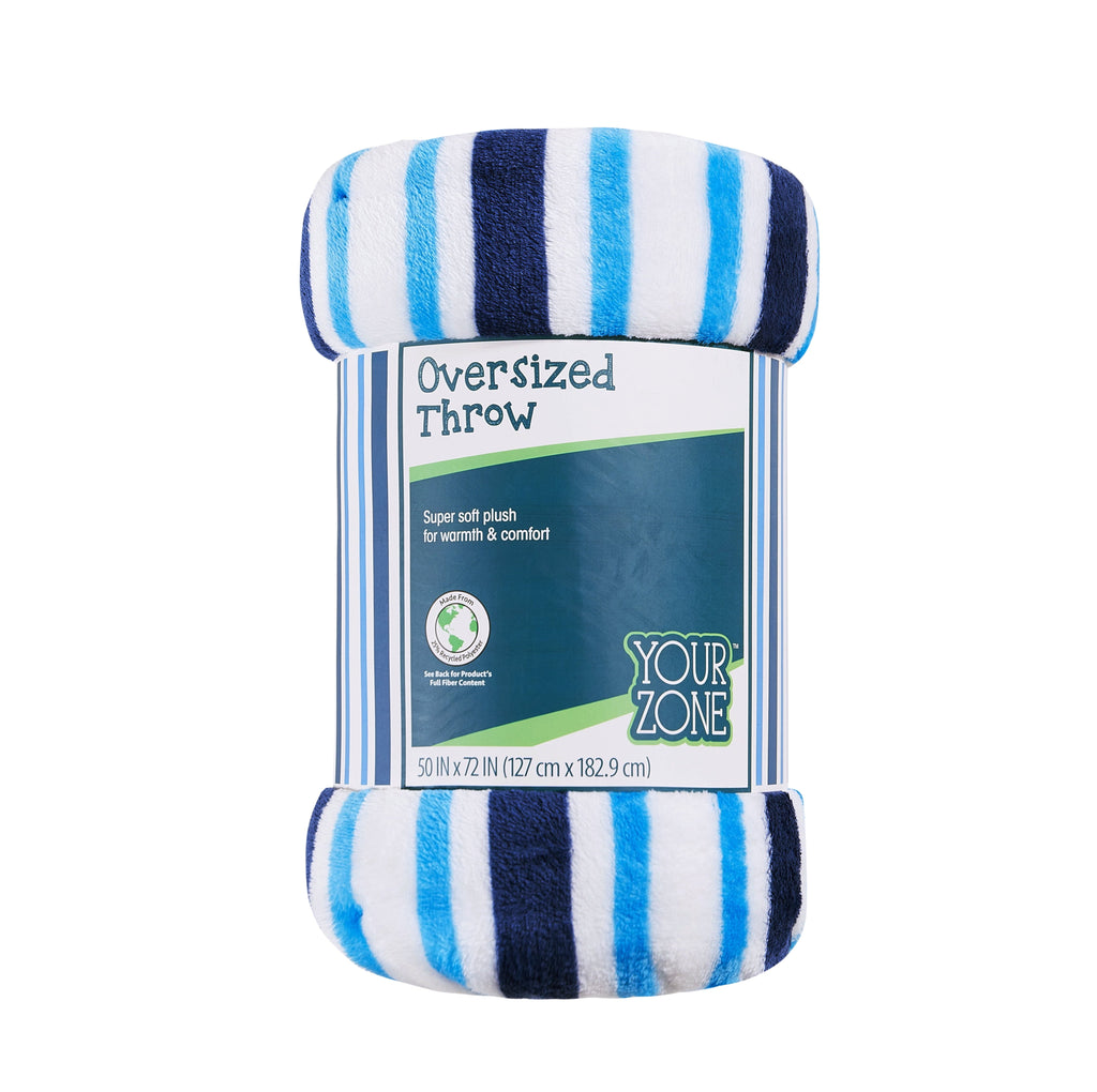 Super Soft Flannel Blue Stripes XL Oversized Throw Blanket, 72 x 50 inches, Great for a Kids Bedroom, Super Soft and Cozy - Lightweight Plush Warm Blanket for All Seasons - Default Title