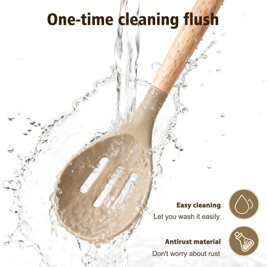 Professional Grade Silicone Cooking Utensils Set, Heat Resistant Kitchen Tools, 36 PCS Non-Stick Silicone Cooking Kitchen Utensils, Khaki - Multi-Purpose Hand Tool for Daily Meal Prep Detail