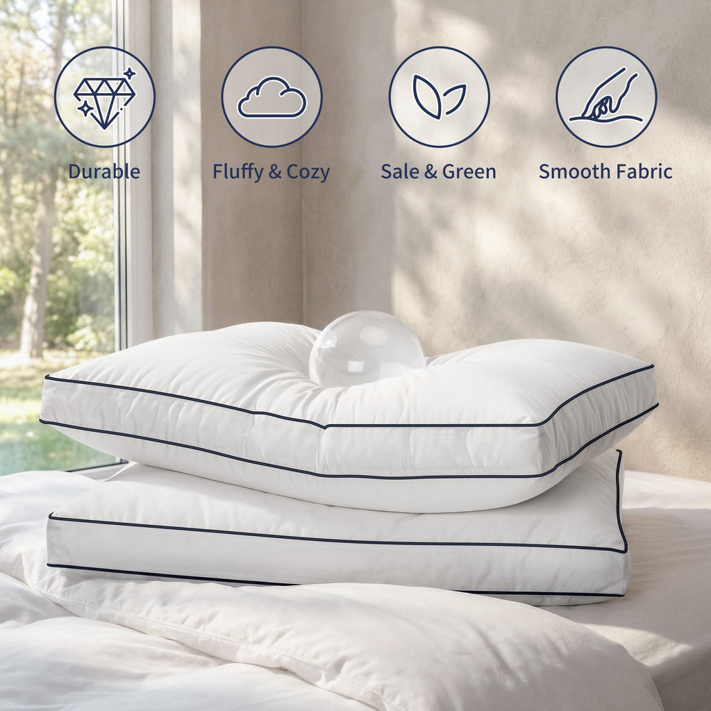 Ergonomic Memory Foam for Queen Size 2 Pack, Duck Feather and Shredded Memory Foam Soft Luxury Hotel Collection - Decorative Throw Pillow Cushion for Sofa & Bed Detail