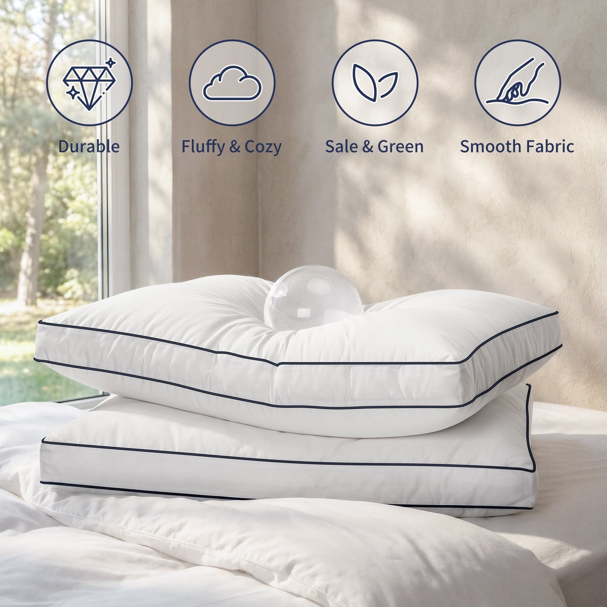 Ergonomic Memory Foam for Queen Size 2 Pack, Duck Feather and Shredded Memory Foam Soft Luxury Hotel Collection - Decorative Throw Pillow Cushion for Sofa & Bed Detail
