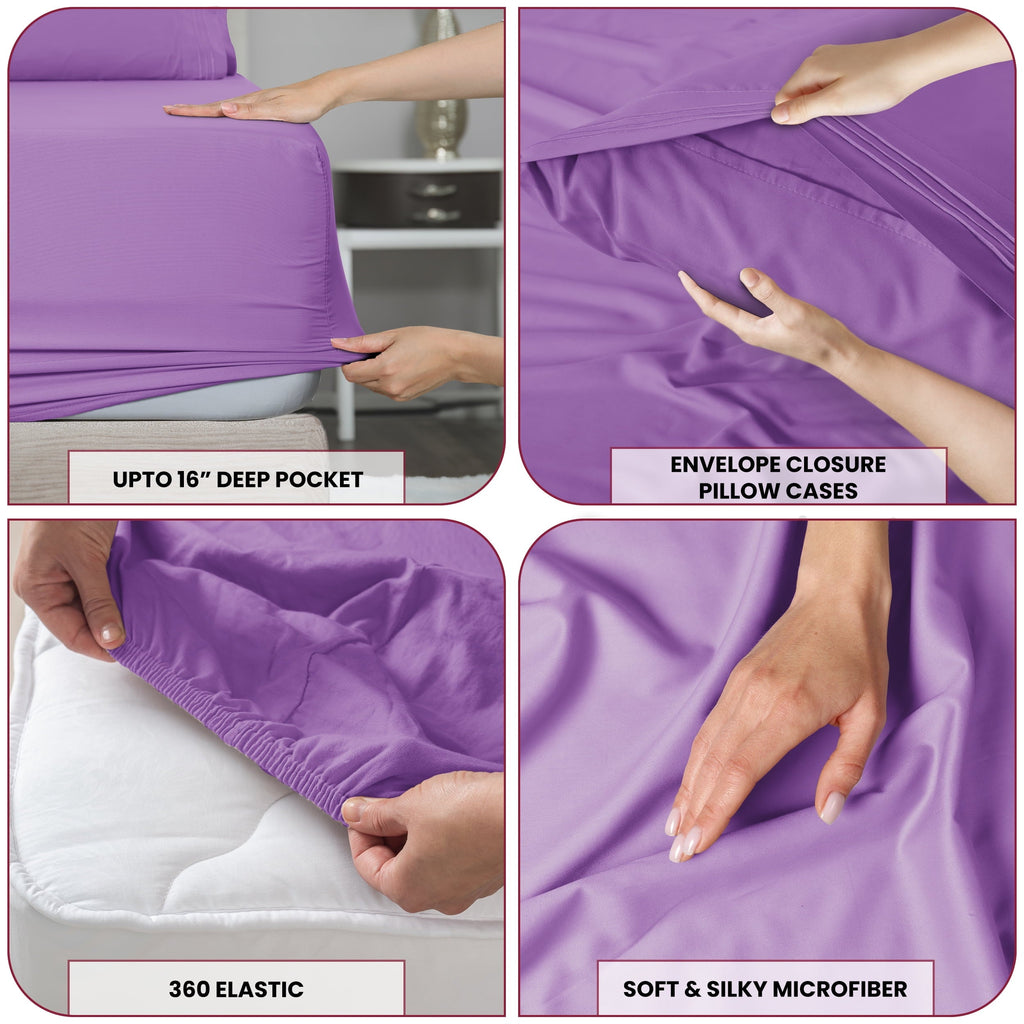 Cooling Sateen Queen Size Sheets Set Brushed Microfiber High GSM, 4 Piece Sheet Set Upto 16 Inches Deep Pocket Bedding Sheets & Pillow - Cooling Hotel Quality Bedding Sheets and Pillowcases Detail
