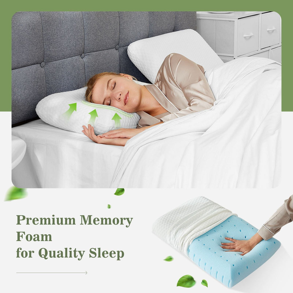 Fluffy Shredded Memory Foam Pillow for Sleeping, 24"D x 16"W x 4.7"H, Soft Supportive Hotel Pillow for Bed, Washable Cover, Set of 2 - Ergonomic Memory Foam Pillow for Neck Pain Support Detail