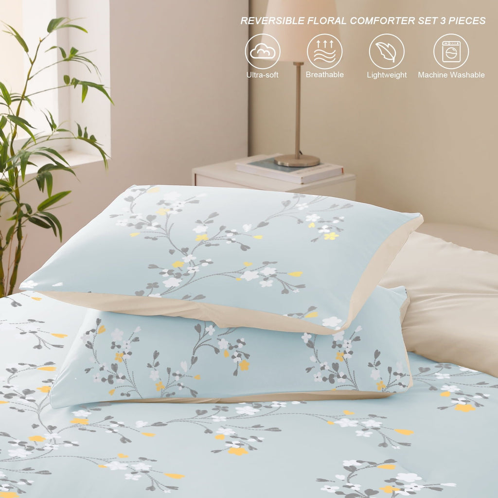 Hypoallergenic Cloud 3-Piece Floral King Size Comforter Set, Microfiber Bedding Down Alternative Comforter for All Seasons with 2 Pillow S... - Hypoallergenic Ultra-Fluffy Quilt for Winter Detail