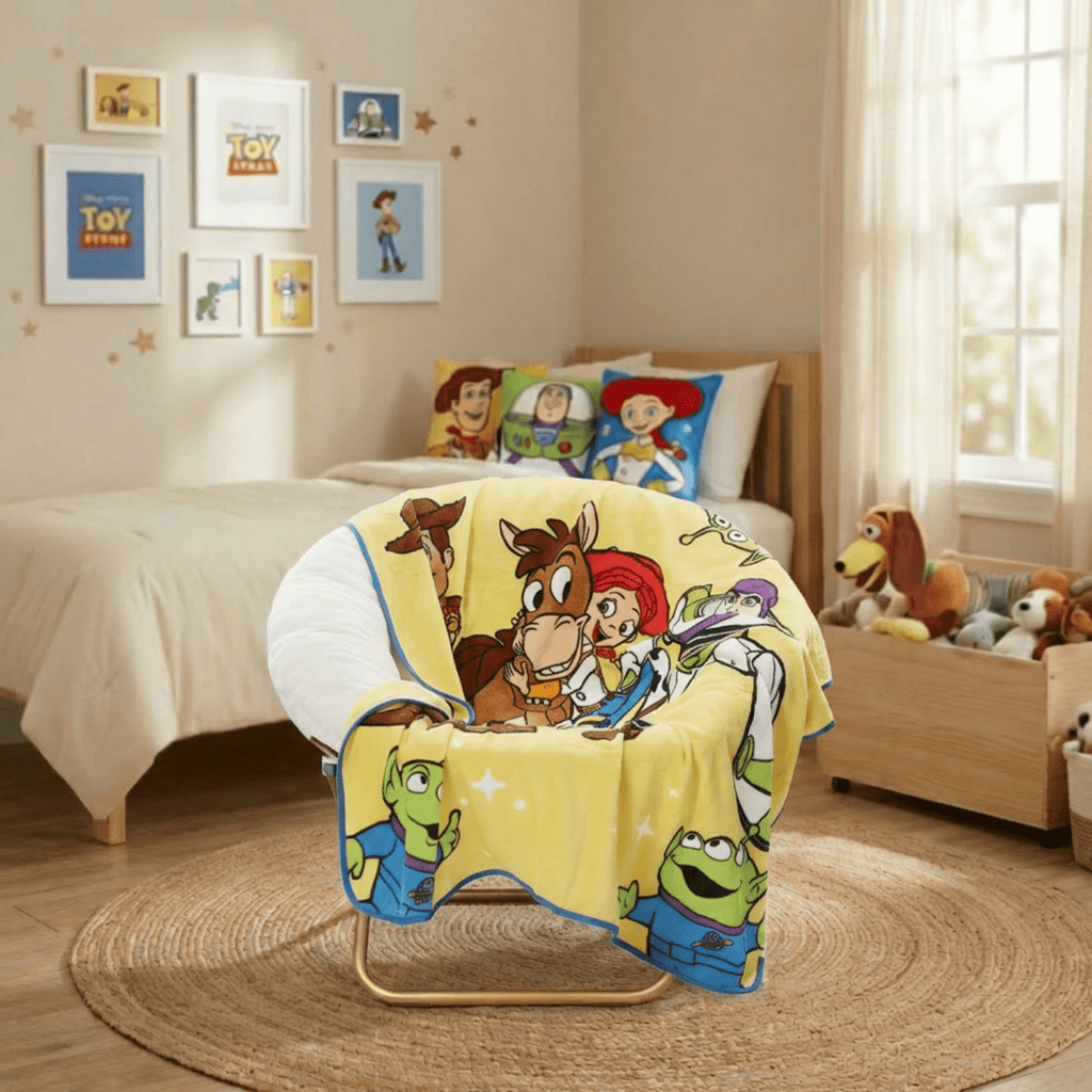 Reversible Sherpa Space Kids Throw Blanket, Soft Coral Fleece, Yellow, 46" x 60" - Cozy Fleece Throw Blanket for Couch & Bed Detail