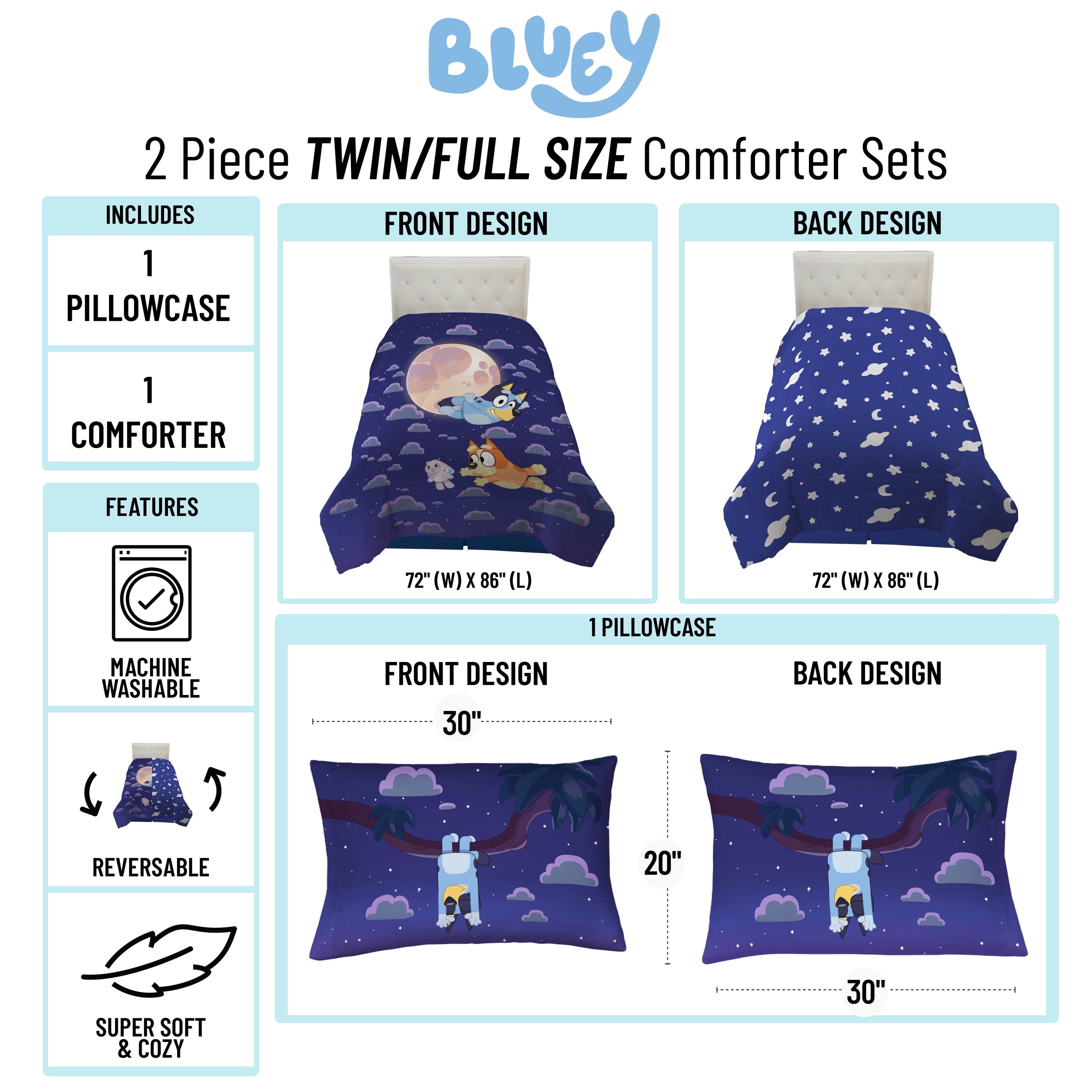 All-Season Dream Kids 2 Piece Blue Reversible Comforter and Pillowcase Bedding Set, Twin/Full - Hypoallergenic Ultra-Fluffy Quilt for Winter Detail