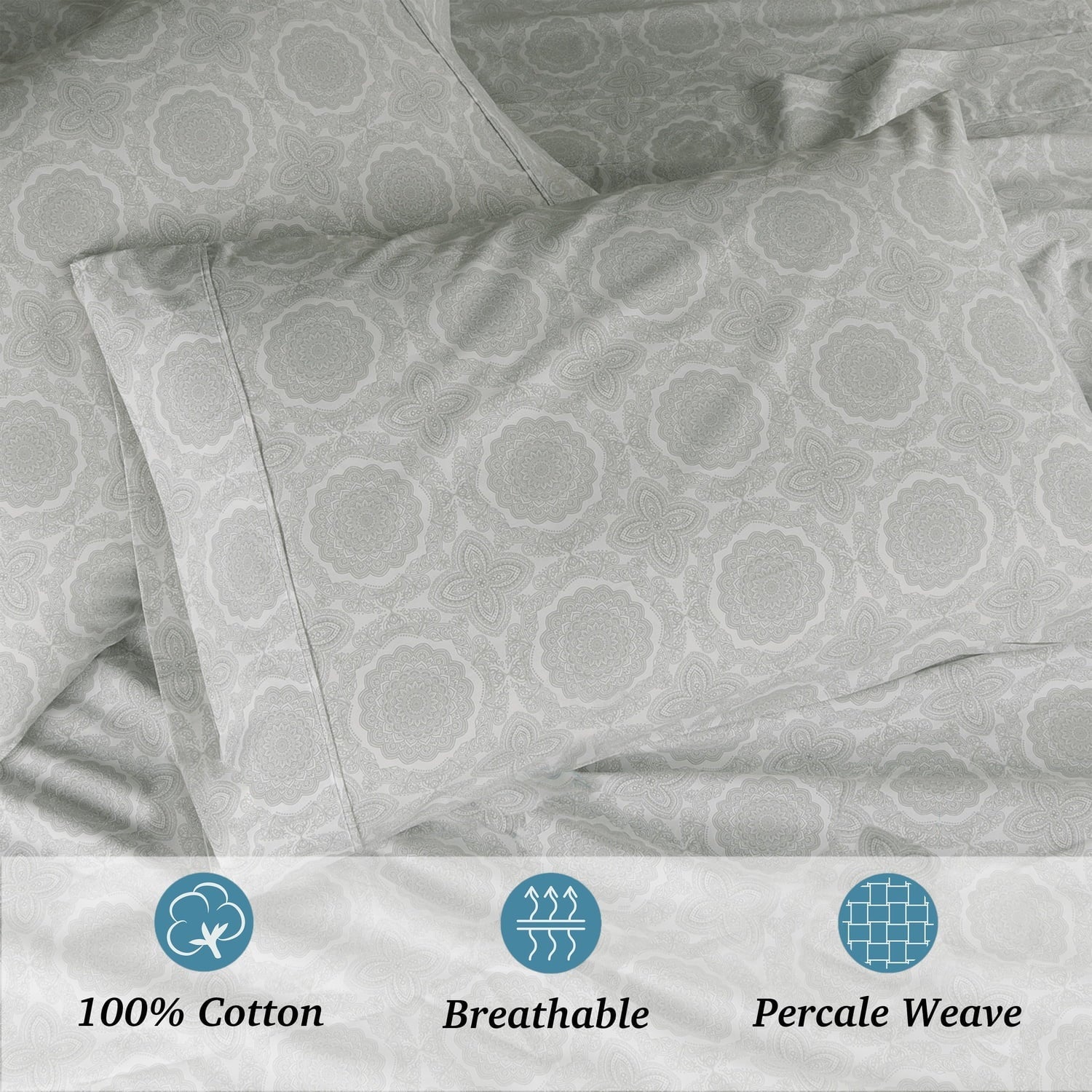 Breathable Luxury 100% Cotton Queen Sheets Set, 4 Piece Bed Sheets Set with HeiQ Fresh, Percale Weave, Hotel Luxury, Ultra Soft Sheets ... - Cooling Hotel Quality Bedding Sheets and Pillowcases Detail