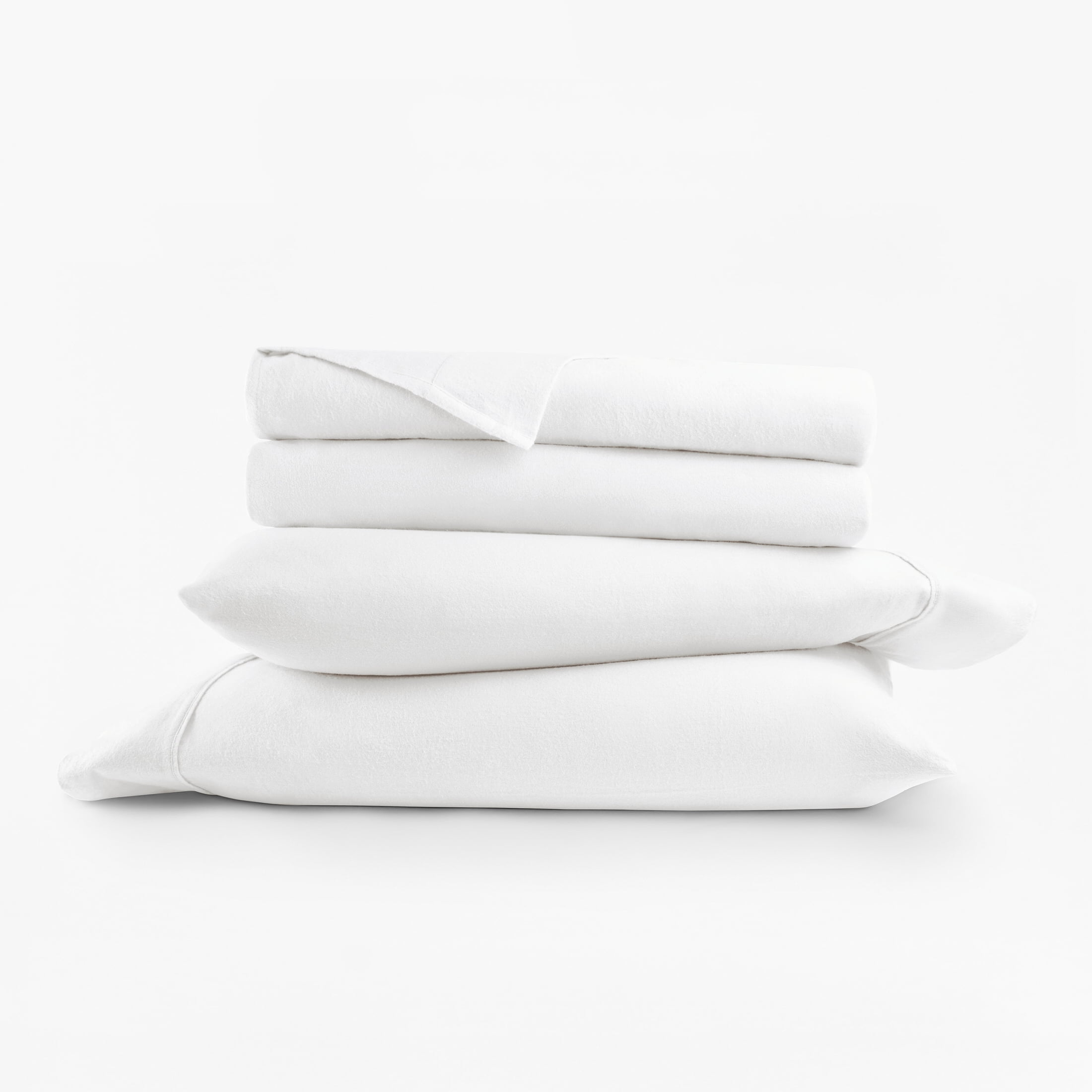 Cooling Sateen 100% Cotton Flannel Bed Sheets Set for Full Size Bedding in White - Breathable Egyptian Cotton Flat & Fitted Sheets Detail