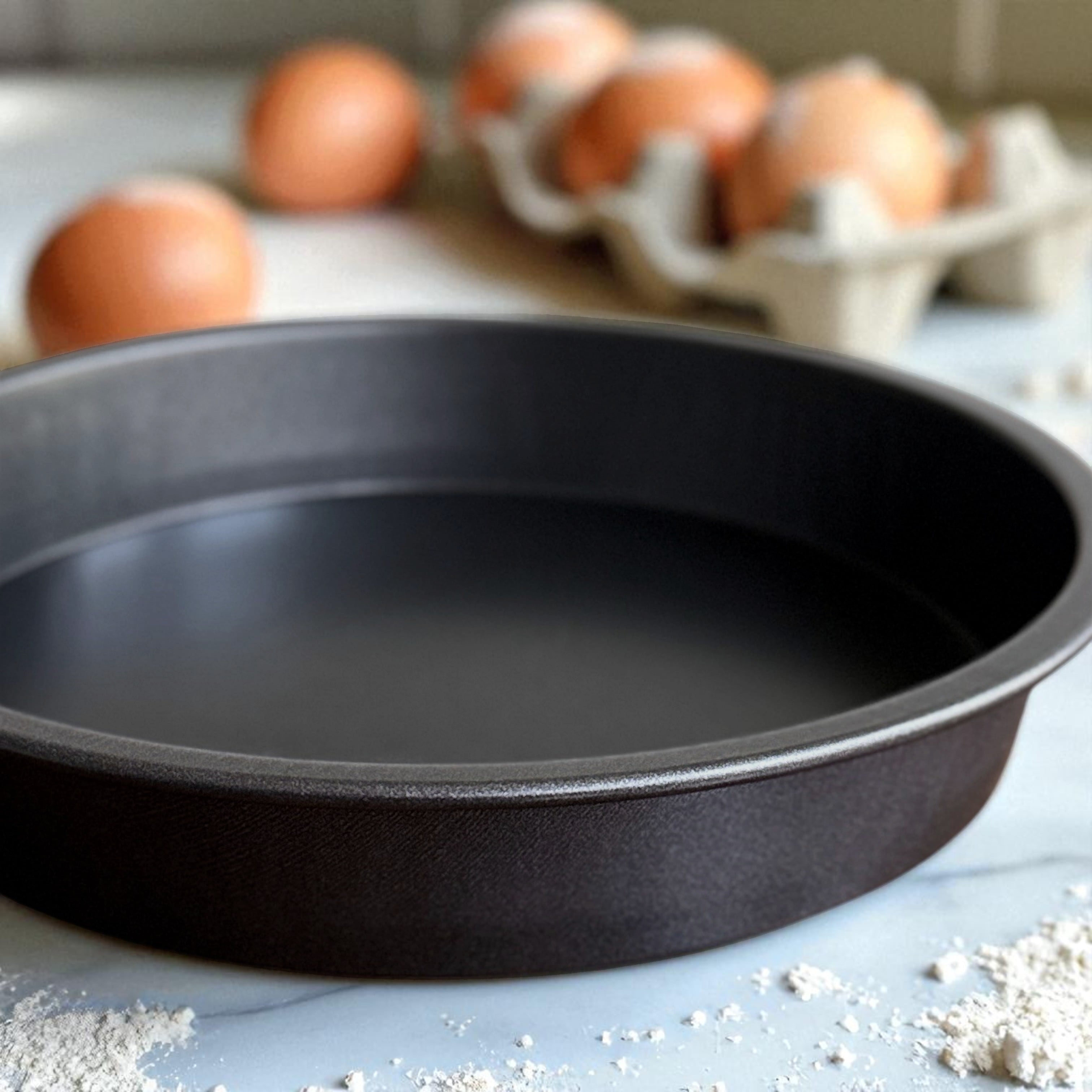 Time-Saving 9" x 9" Round Nonstick Steel Cake Pan, Dark Gray - Premium Stainless Steel Garlic Presser & Peeler Detail