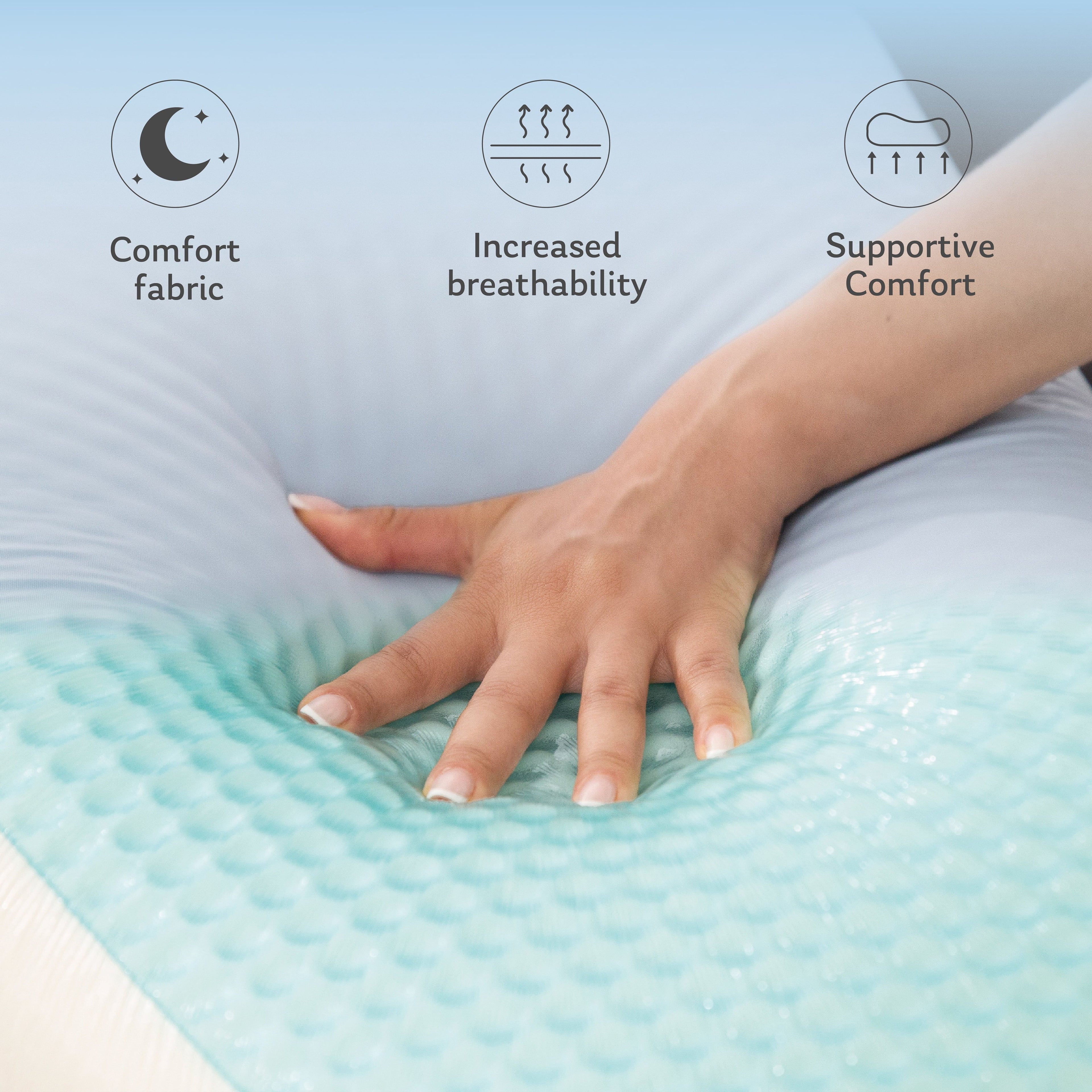 Decorative Plump Memory Foam Pillow, Cooling Gel Bed Pillow, Queen, Blue - Decorative Throw Pillow Cushion for Sofa & Bed Detail