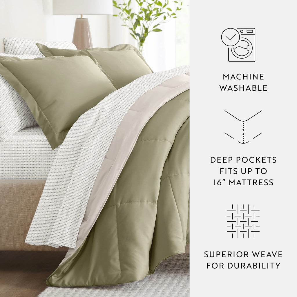 Luxurious Quilted 5 Piece Bedding Bundle, Reversible Comforter and Patterned Sheet Set, Twin - Hypoallergenic Ultra-Fluffy Quilt for Winter Detail