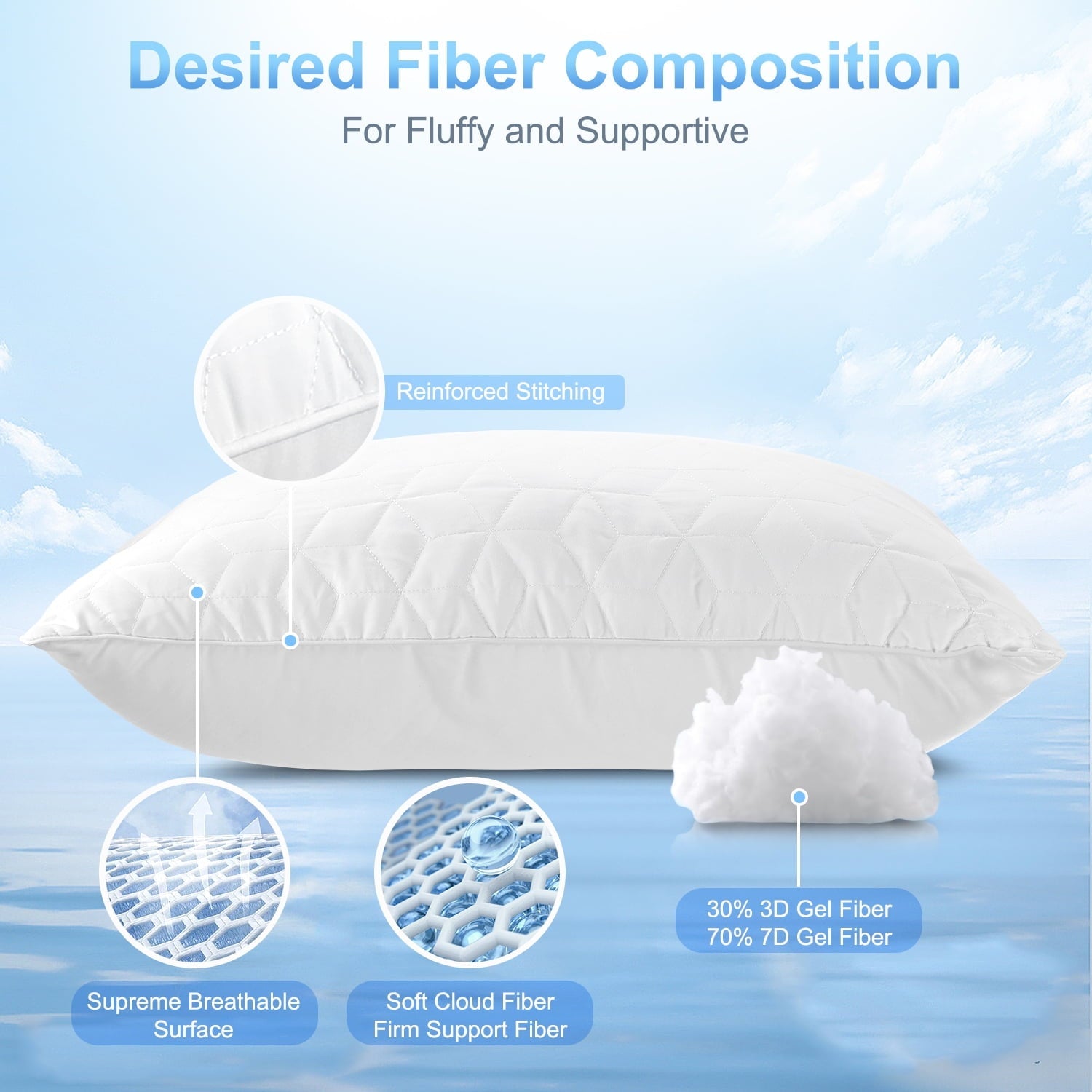 Fluffy Shredded Bed Pillows for Sleeping 2 pack, King Size Cooling Pillows Hotel Quality with Premium Soft Down Alternative Fill for ... - Hotel Quality Plush Sleeping Pillows Detail