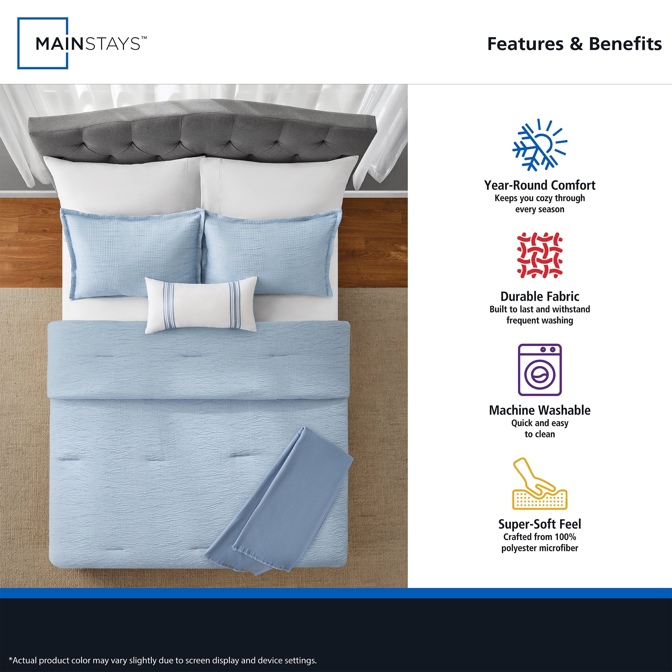 All-Season Full/Queen Comforter Set, All-Season, 5-Piece, Blue Matelasse Tonal Stripe - Cloud-Like Soft Lightweight Bed Comforter Detail