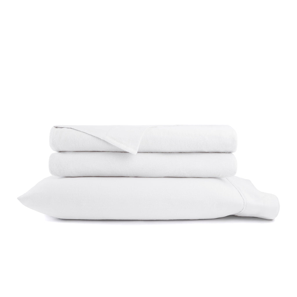 Cooling Sateen 100% Cotton Flannel Bed Sheets Set for Full Size Bedding in White - Breathable Egyptian Cotton Flat & Fitted Sheets Detail