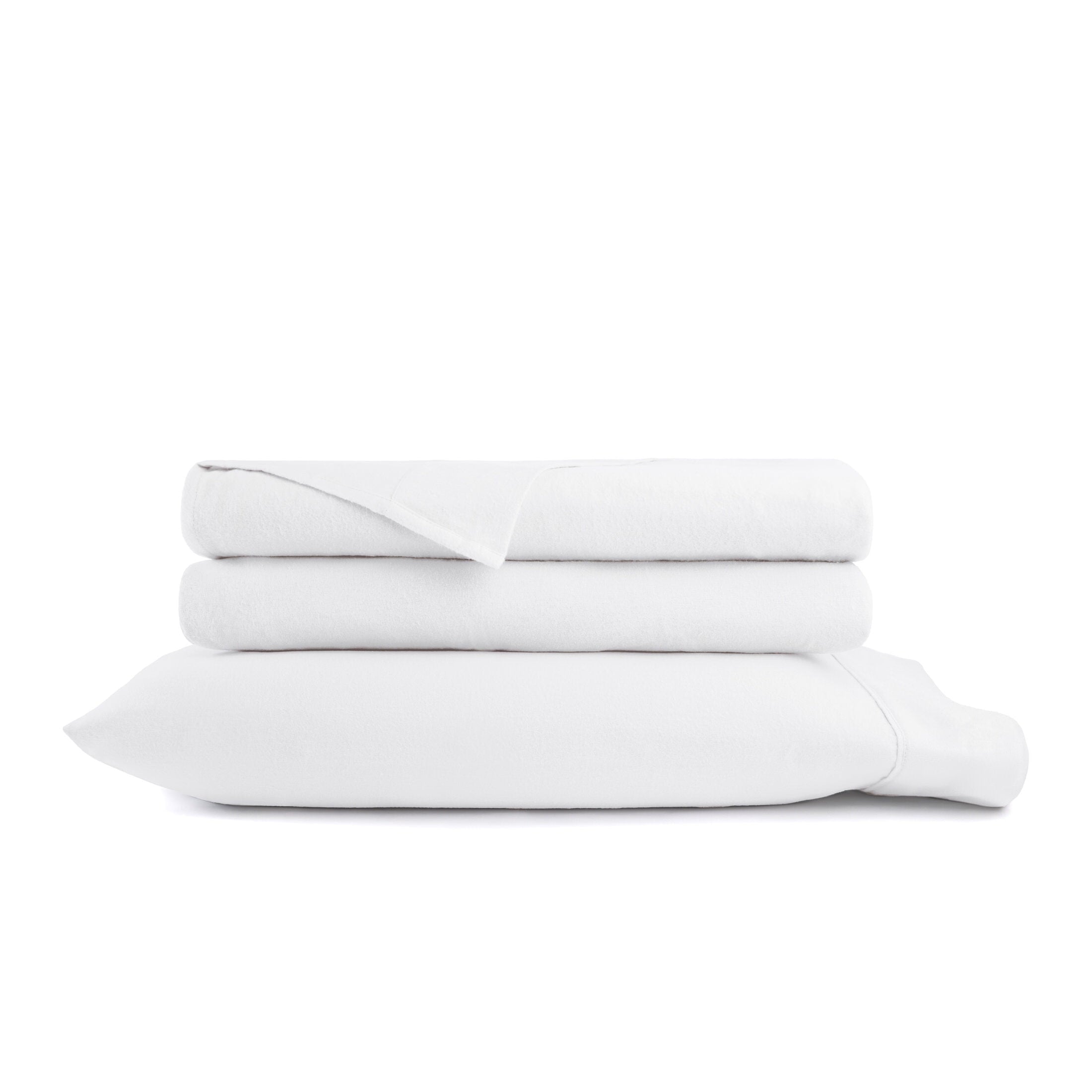 Cooling Sateen 100% Cotton Flannel Bed Sheets Set for Full Size Bedding in White - Breathable Egyptian Cotton Flat & Fitted Sheets Detail