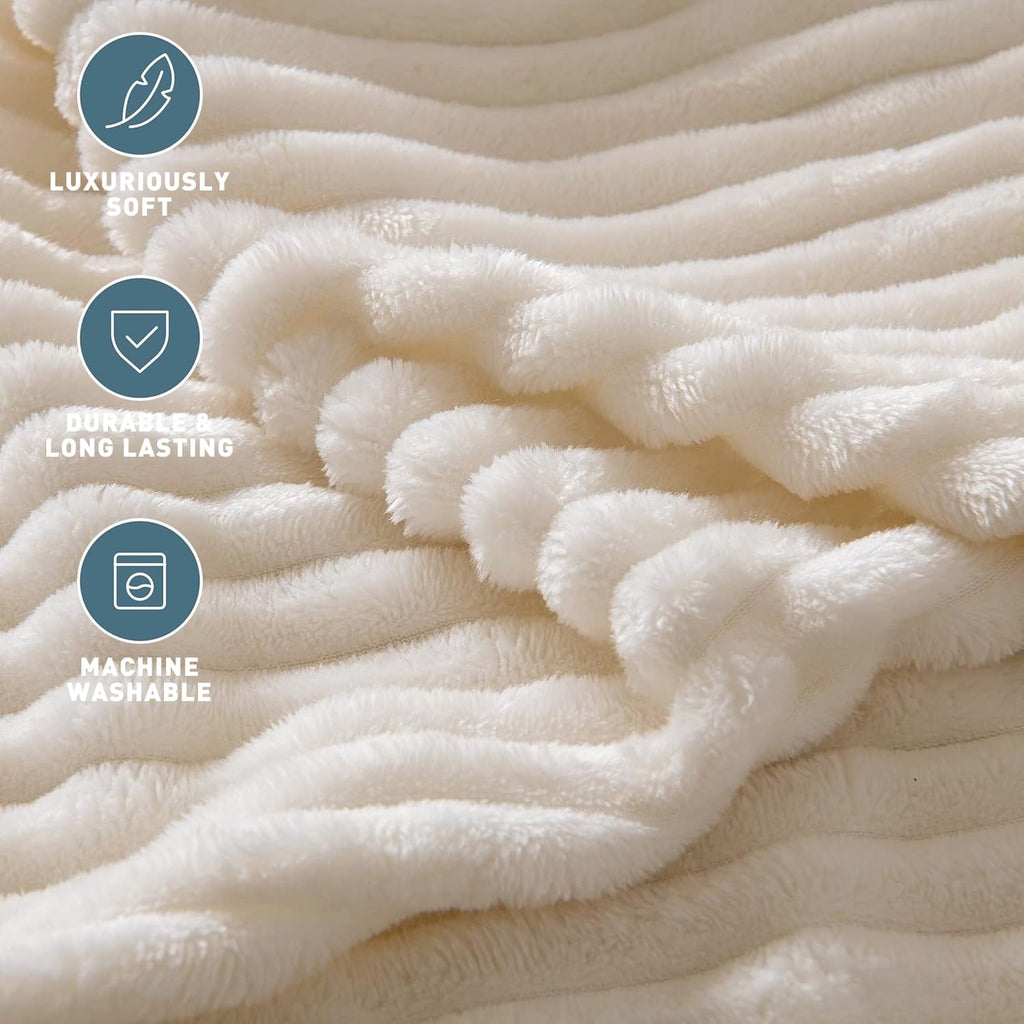 Decorative Knitted Throw Size Blanket for Couch, Sofa, Bed, Striped Beige Throw Blanket for Office Picnic Travel Bedroom, Super Soft War... - Super Soft Reversible Sherpa Flannel Blanket Detail