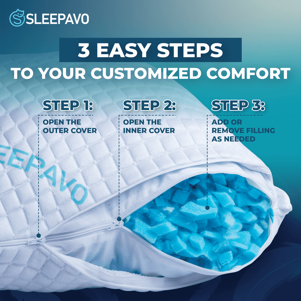 Hotel Collection Adjustable Shredded Memory Foam Pillow Queen Size - Soft or Firm Rayon Derived for Side Sleepers, Stomach & Back - Co... - Ergonomic Memory Foam Pillow for Neck Pain Support Detail