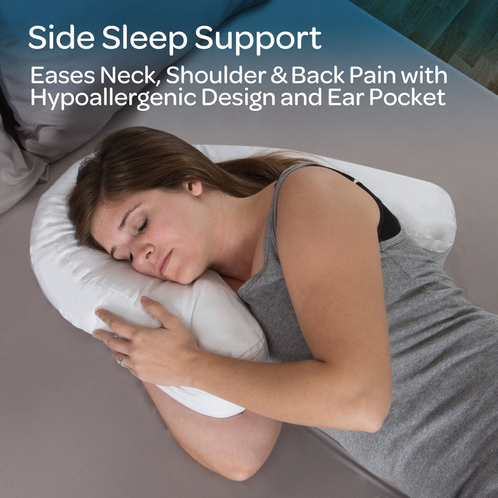 Ergonomic Memory Foam Bluestone Contour Side Sleeper Pillow with Ear Pocket for Pain Relief - Orthopedic Shredded Foam Bed Pillow Set Detail
