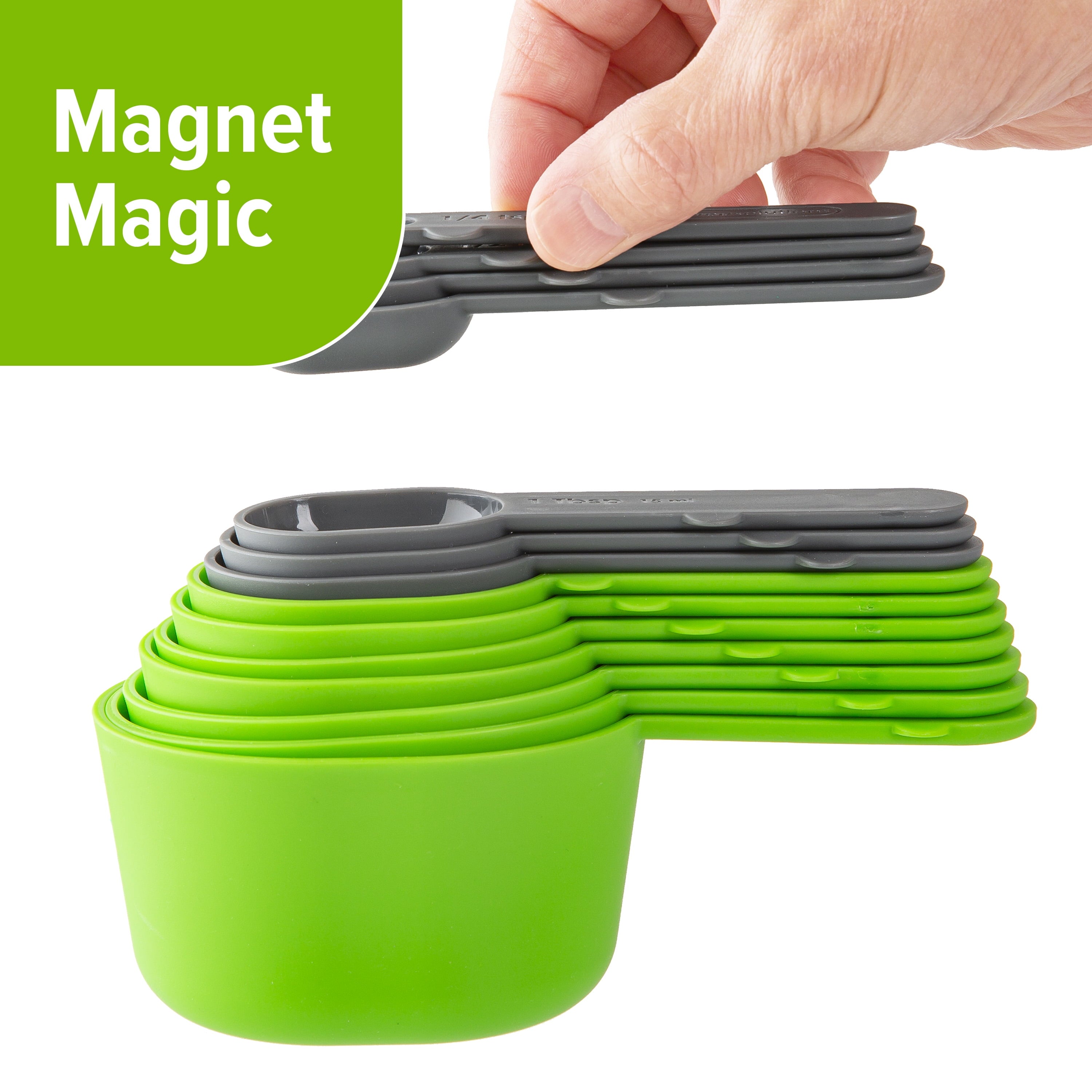 Premium Kitchen 15 Piece Magnetic Measuring Set - Premium Stainless Steel Garlic Presser & Peeler Detail