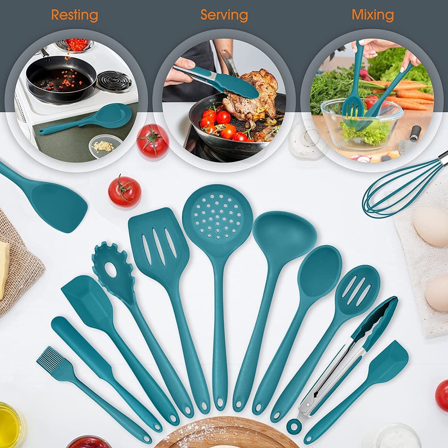 Durable Steel 15-Piece Kitchen Utensils Set, Silicone Cooking Utensils with Holder, Non-stick Cookware Friendly & Heat Resistant - ... - High-Precision Culinary Tool for Baking & Cooking Detail